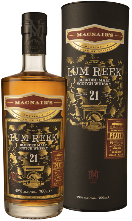 MacNair's Lum Reek Blended Malt Scotch Whisky - 21 year old - 21yo - bottle & tube